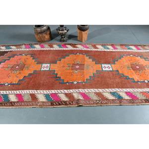 พรมกิลิมขนาด5x12.2ฟุตแนววินเทจขนแกะสีน้ำตาลส้มสุดทึ่งพร้อมลายเย็บปะติดด้านหลังทำจากยางสำหรับพรมและชุดเสื้อผ้าวัยรุ่น - Product Image 3