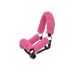 Meilleure vente licou en cuir de cheval fait à la main conception de fourrure en cuir licou de cheval couleur noire cuir couleur rose licou en fourrure de vison - Product Image 1