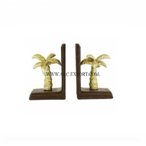 ที่ตั้งหนังสือไม้สีน้ำตาลเข้มพร้อมต้นปาล์มอุปกรณ์ตกแต่งโต๊ะชุบทอง - Product Image 1