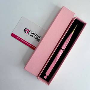 Pince à épiler pour cils GETUP BROSONS IMPEX, longue et droite, avec revêtement en poudre rose, découpe en forme de cœur et pointe dorée, outil de beauté - Product Image 1