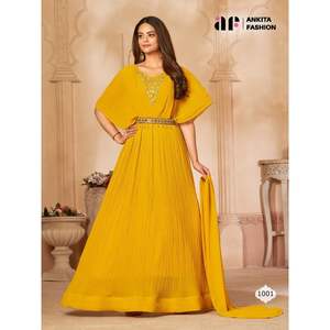 Traje indio elegante de diseñador, la mejor tela con estilo, Ropa Étnica, vestido de Georgette con trabajo bordado, proveedor mundial - Product Image 5