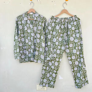 Indian PJ Set 100% algodón bloque estampado Pijama conjunto noche desgaste dama de honor pijama conjunto - Product Image 1