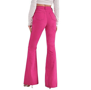 Jean femme évasé Denim pantalon femme ajusté taille moyenne évasé Denim Jean pantalon rose teint meilleure mode Standard pas cher grande taille - Product Image 2