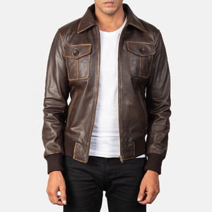 Chaqueta Bomber de Cuero Personalizada para Hombre con Logotipo Frontal, Resistente al Viento y Transpirable, de Alta Calidad, Ecológica, para Uso en Invierno - Product Image 1