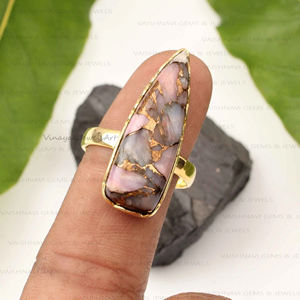 Trendy Pink <b>Opal</b> Copper <b>Ring</b> Long Trillion 925 Sterling Silver 18K Micron <b>Gold</b> Plated Eternity Vermeil Women's Fashion Jewelry - Product Image 6