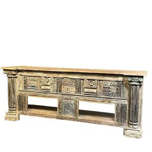 Handmade Rustic <b>Console</b> <b>Table</b> <b>for</b> Living Room <b>Entry</b> Villa Reclaimed Wood Brass Accents - Product Image 1