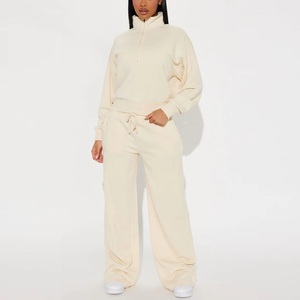 Ensemble de shorts pour femmes en molleton de qualité supérieure, décontracté, d'hiver, demi-zip, col en V, manches courtes, 100% coton, séchage rapide - Product Image 3