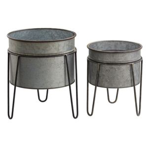 Maceta de metal galvanizado de la mejor calidad con soporte, Juego de 2 para hogar y jardines a bajo precio - Product Image 1