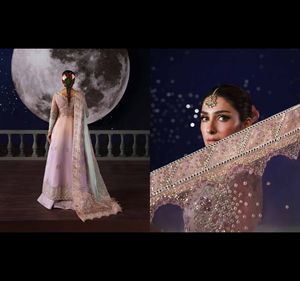 2025 nureh ชุดเดรสผ้าชีฟอง4ชิ้นตกแต่งและปักลายหรูหราพร้อมชุด dupatta pakistani salwar kameez - Product Image 3