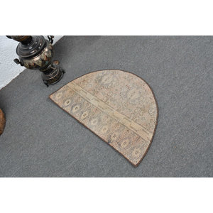 พรมขนสัตว์ตุรกีสีเบจ2.5 x 1.5ft วินเทจทำด้วยมือพื้นที่ขนาดใหญ่รูปสี่เหลี่ยมผืนผ้าสไตล์ทาบริซน้ำยางนามธรรมสำหรับโถงทางเดินของห้องวัยรุ่น - Product Image 2