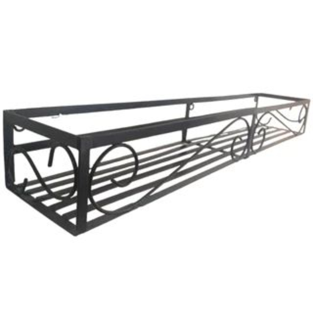 Iron Window Planter Box Holder Black Metal Wall Mount Railing Shelf Outdoor Garden Balcony Rectangular Flower Pot Stand Bracket