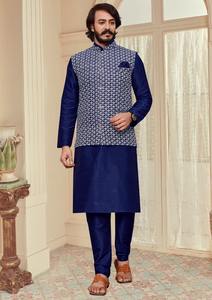 Outluk 2023 Collection de créateurs pour hommes vêtements de mariage indiens traditionnels 30 Art vêtements de fête en soie Kurta avec veste en soie de jute - Product Image 4