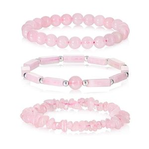 3pcs Trendy Rose Quartz Crystal Women's Bangle <b>Bracelet</b> Set 8mm Natural Gemstone Stretch <b>Healing</b> Stone Jewelry Gift - Product Image 6