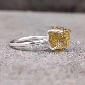 Bague pour femme en argent sterling 925, pierre précieuse citrine naturelle, pierre de naissance de novembre, sertie à griffes, bijoux faits à la main pour Noël - Product Image 1