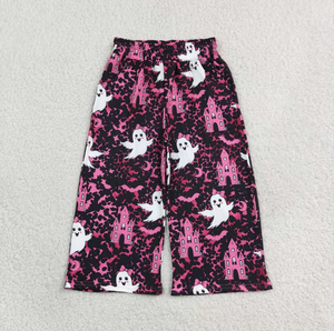 Pantalones Largos de Estilo Chino para Niñas, Marca Longlv, de Pierna Ancha, Estampados con Fantasmas de Dibujos Animados, Color Rosa y Negro, Casuales, Transpirables, de Spandex/Poliéster - Product Image 6