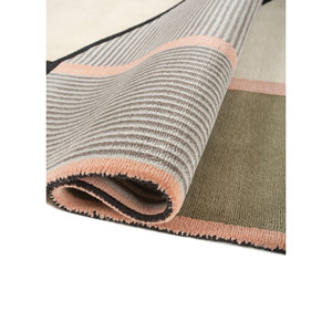 Tapis en laine noué à la main Aiwl-3069 ivoire, motif géométrique, pour salon, décoration intérieure, design rectangulaire pour couloir - Product Image 2