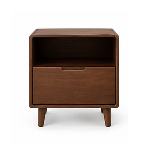 Mesita de Noche Moderna de Madera con Estante Abierto y Cajón, Mesita de Noche de Madera Maciza para Dormitorio de Hotel o Apartamento - Product Image 2