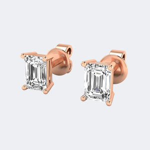 1.00CTW <b>Emerald</b> Cut Diamond Bezel <b>Stud</b> Earrings 14k Gold Lab Grown D Color Minimalist Solitaire Jewelry for Women Pair - Product Image 4