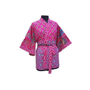 Peignoir kimono en coton patchwork coloré, imprimé floral fait main, robe de nuit courte pour femmes et filles - Product Image 5