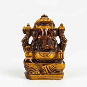 Estatuilla de Estatua de Ganesha tallada a mano con ojo de Tigre, regalo de negocios, artesanía india, cristal curativo semiprecioso grabado de la India - Product Image 2