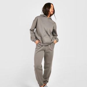 Chándal de gran tamaño con cremallera a la moda para mujer, chándal ligero de invierno, chándal de talla grande personalizado con hombros caídos - Product Image 5