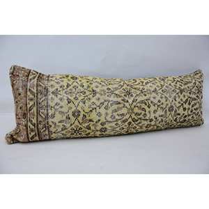 Vintage Floral Kantha Wool <b>Pillow</b> 16x48 Inch Beige Patterned Cushion Woven Technics - Product Image 3