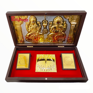 Ensemble plaqué or Shri Laxmi Ganesh Charan Paduka pour Pooja pour la prière des fêtes - Product Image 1