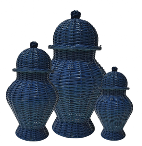 Frascos de jengibre de ratán tejidos a mano más vendidos, juego de tarros de jengibre de almacenamiento de mimbre colorido en blanco hecho a mano de Vietnam - Product Image 2