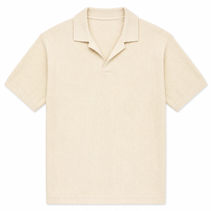 T-shirt en maille texturée de qualité supérieure pour homme, col Johnny ouvert, col en V, coupe décontractée, coton piqué, maille côtelée, style polo, décontracté chic, été - Product Image 4