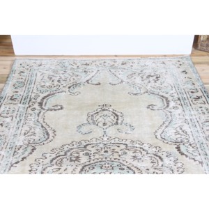 Grand tapis turc 5,2x8,8 pieds, tapis en laine vintage à fleurs vertes - Product Image 4