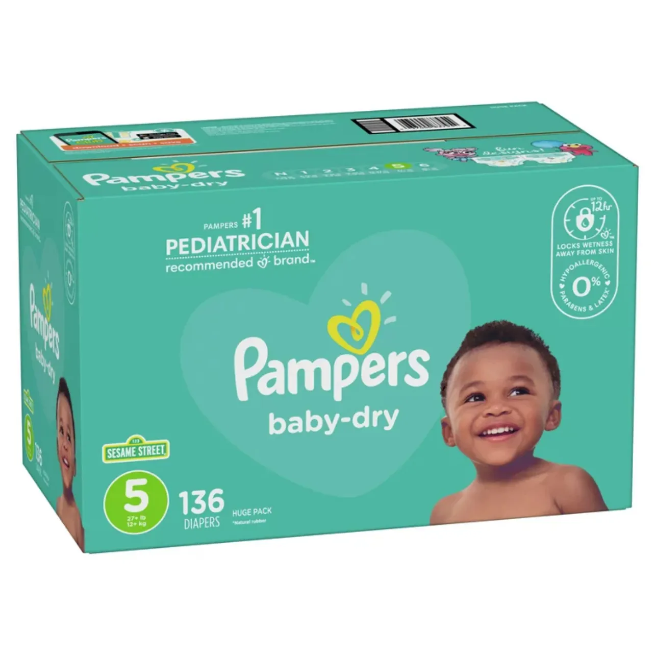 حفاضات Pampers Baby للحماية الفائقة تجفف عند التسرب حجم 5 (خمس) حفاضات أطفال عالية الجودة 136 عددا