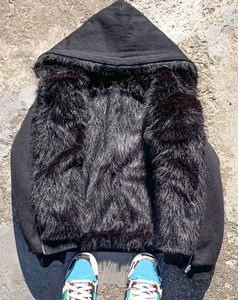 Sudaderas de hombre de gran tamaño con logotipo personalizado, sudaderas con capucha de piel y cremallera de peso pesado, forro polar de algodón, estilo de calle con hombros caídos para invierno - Product Image 2