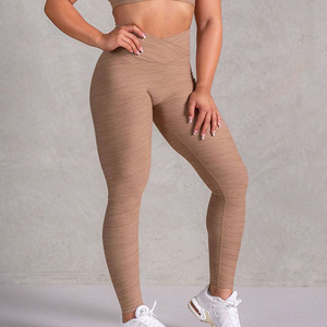 Dernier legging croisé chiné moka personnalisé Ceinture haute profilée Nouveau legging de gymnastique à la mode pour femmes vêtements de sport actifs - Product Image 6