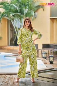 Ensemble coordonné en tissu de rayonne pur à imprimé abstrait moderne, dernier style de vêtements, prêt à être expédié de l'usine, prix abordable pour les femmes - Product Image 2