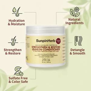 Après-shampoing sans rinçage à l'huile de ricin noire jamaïcaine, beurre de karité et vinaigre de menthe poivrée pour cheveux faibles et abîmés - Product Image 1