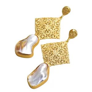 Vintage Pearl Earring manufacturers and suppliers Natural baroque drop earrings statement gold plated jewelry Indian wholesaler