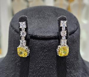 Classy สีเหลือง Canary เบาะรูป Moissanite สร้อยคอเพชรพร้อมต่างหูสร้อยคอที่สวยงามที่กําหนดเองเครื่องประดับของขวัญสําหรับเธอ - Product Image 3