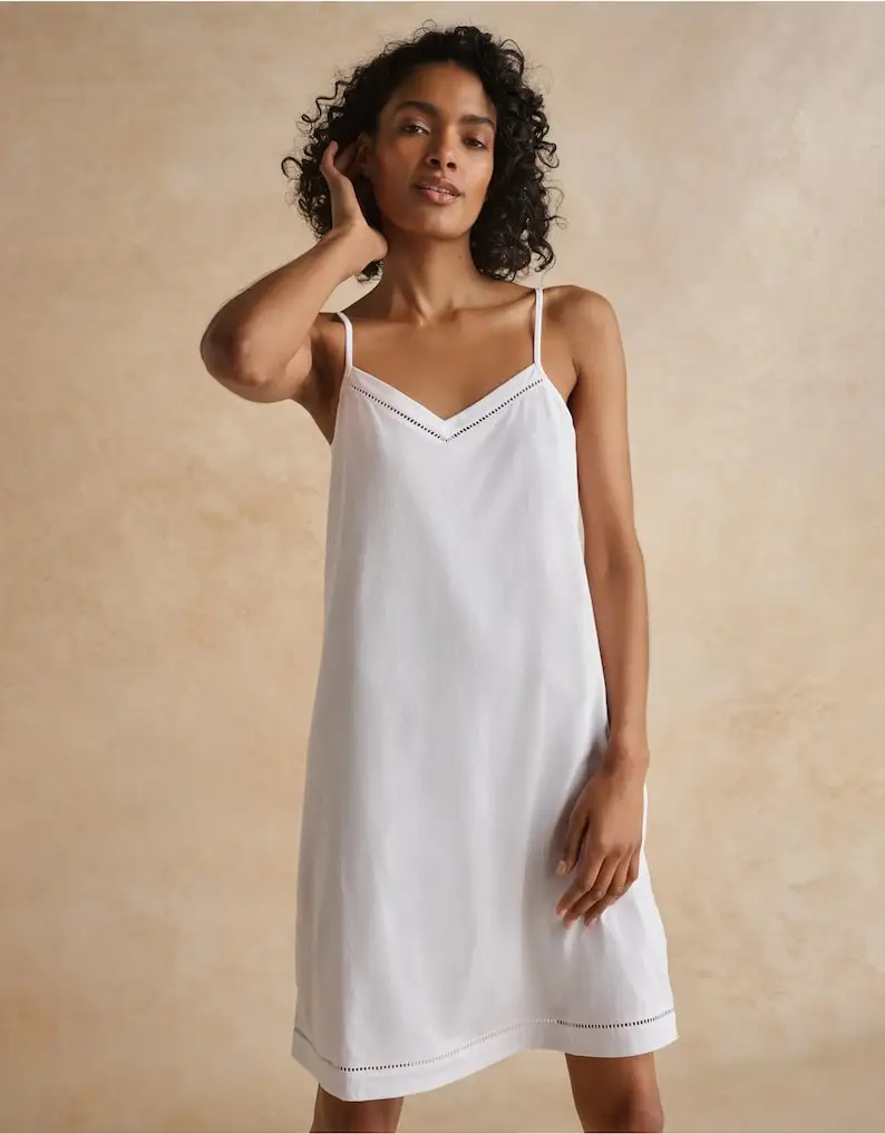 ฤดูร้อนสีขาวเซ็กซี่ผ้าฝ้ายชุดราตรีสั้นสปาเก็ตตี้สายรัดผ้าฝ้ายชุดชั้นในสีขาว Nightgown,ชุดนอน
