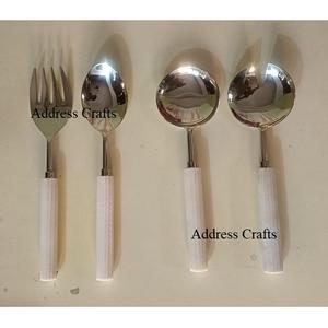 Serveur à salade en acier inoxydable au design moderne avec manche en marbre, ustensiles de cuisine très vendus, cuillère de service, serveur de nourriture - Product Image 1