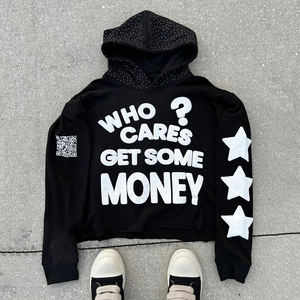Sudadera con Capucha Personalizada de Estilo Urbano para Hombre, con Estampado de Pedrería, Estilo Holgado, con Dobladillo sin Rematar, para Hombre y Mujer - Product Image 3