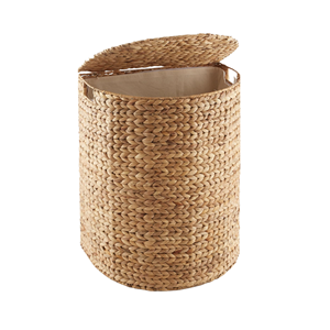 Premium Water Hyacinth Laundry <b>Basket</b> With Lid Stylish Haft Round Hamper With Cotton Liner For Modern Home & Resort From Vietnam - Product Image 5