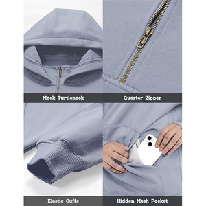 Sweat à capuche chaud et solide en polaire avec demi-fermeture éclair, doublure intérieure douillette, séchage rapide et respirant pour l'automne/hiver et le quotidien - Product Image 4