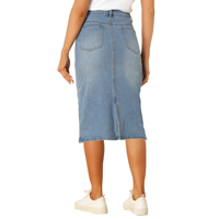 Jupes en jean délavé pour femmes, été, grandes tailles, respirantes, écologiques, décontractées, droites, longueur genou, avec poches, design personnalisable