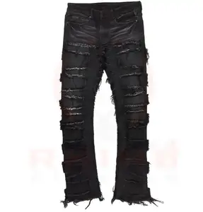 남자의 유행 패션 블랙 슈퍼 스택 플레어 진 사용자 정의 색상 사용자 정의 제조 업체 도매 남성 바닥 바지 고품질
