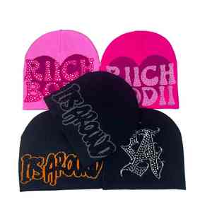 Rhinestone Knit Beanie Black Acrylic <b>Sparkly</b> Crystal Winter Hat Street Wear Studded Design Custom Logo Beanies - Product Image 2