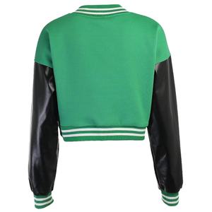 Chaquetas Varsity de Lana para Mujer al por Mayor, Chaquetas Varsity Cortas de Lana con Mangas de Cuero y Letras Bordadas para Mujer 2026 - Product Image 5