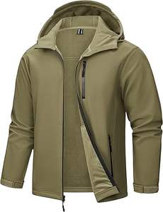 Chaqueta con capucha Softshell de lona impermeable y ligera para hombre, cortavientos con forro polar para invierno, senderismo al aire libre, cuello levantado - Product Image 4