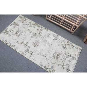 Tapis turc 2,3 x 4,8 pieds, petit tapis vintage, tapis oriental blanc et bleu - Product Image 4
