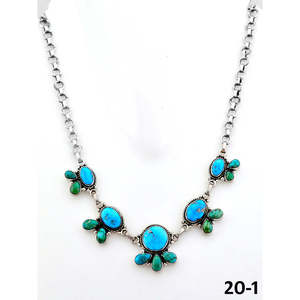 Collier artisanal du sud-ouest, motif floral en argent sterling, turquoise eau blanche et émeraude de la vallée - Product Image 2