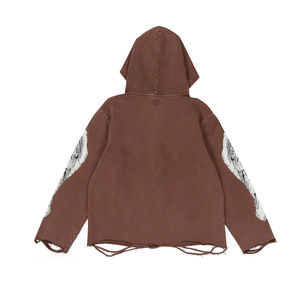 Accepter logo personnalisé surdimensionné en détresse acide sweat à capuche avec bas coupé vintage sweats à capuche pour hommes - Product Image 6